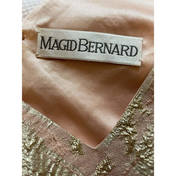 Magid Bernard Sheath Dress Peach Tweed Gold Metallic V-neck Cap Sleeve S/M a24 - Picture 5 of 7